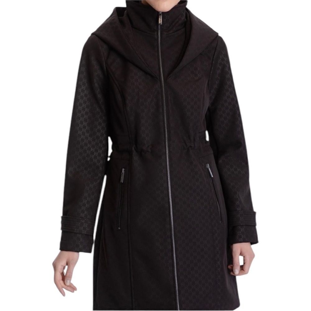 MICHAEL Michael Kors Womens Black Logo Hooded Raincoat Small NWT